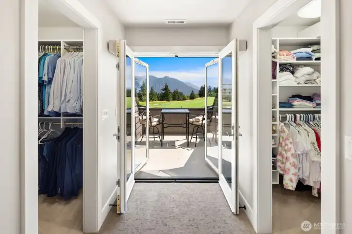 Double closets and view deck in primary suite Double closets and view deck in primary suite