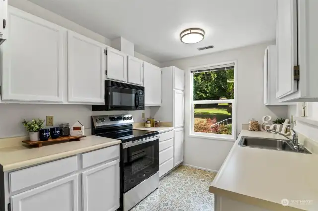 Kitchen with new Stainless-Steel Appliances.