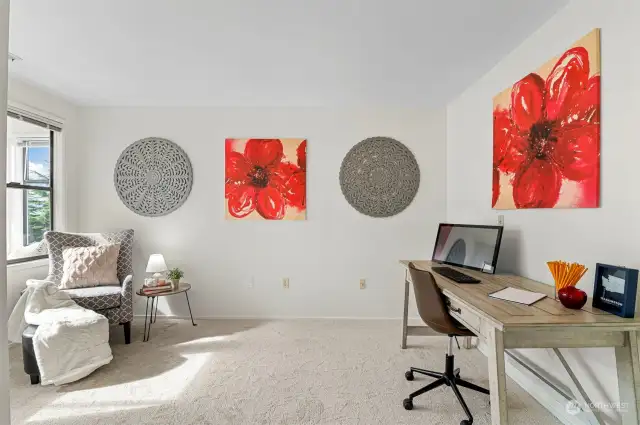 Office area can be customized to your needs. Use as office or guest room. Lots of natural light flows in from the sun room.