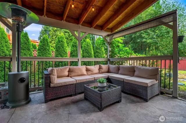 Relax outside in your covered patio.