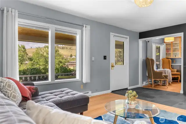 Living room and kitchen are separate yet flow together seamlessly