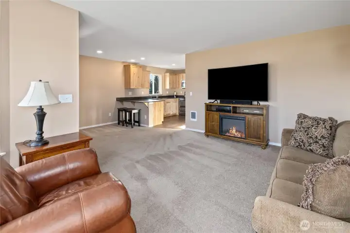 ADU living room with electric fireplace