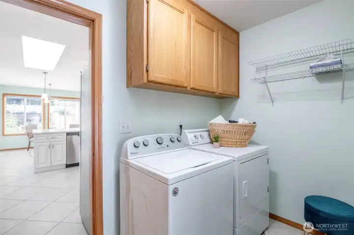 Laundry room right off of the garage. Not pictured, large linen and or pantry space storage closet.