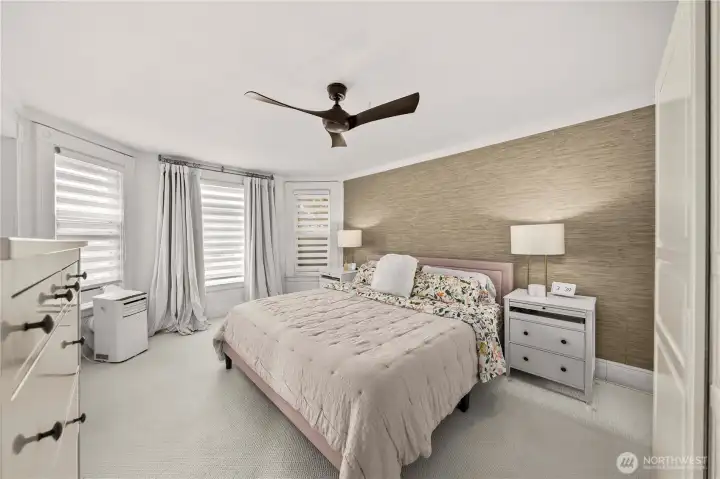 Beautiful primary bedroom on the front of the house