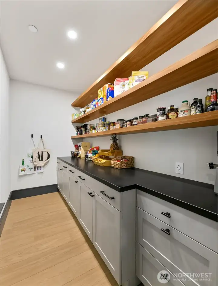 Pantry is spacious and finishes match the kitchen. Pantry is spacious and finishes match the kitchen.