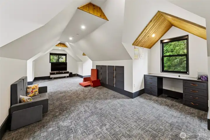 Dormer upstairs, those are fun and a perfect kids hangout space or big movie night. The built-in cabinets inset in the wall with leather pulls are darlin and I love the older desks with the ceiling wood details. Get a popcorn machine and make it a vibe! Dormer upstairs, those are fun and a perfect kids hangout space or big movie night. The built-in cabinets inset in the wall with leather pulls are darlin and I love the older desks with the ceiling wood details. Get a popcorn machine and make it a vibe!