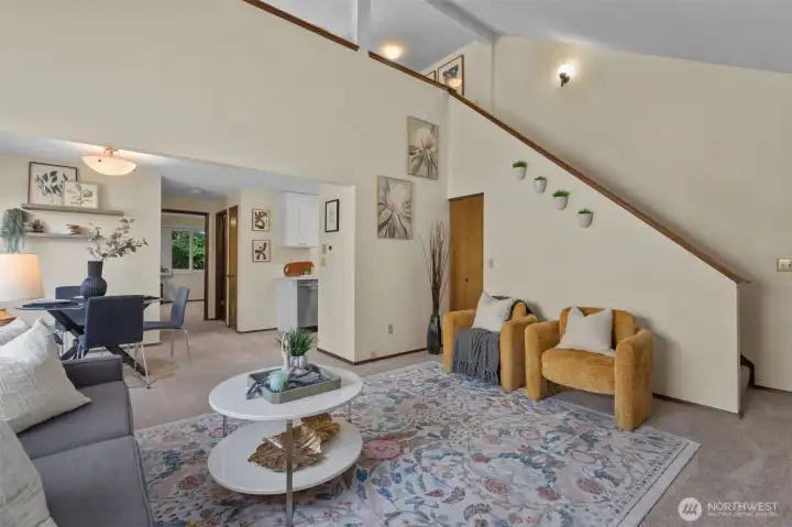 Open and airy living room showcasing vaulted ceilings Open and airy living room showcasing vaulted ceilings