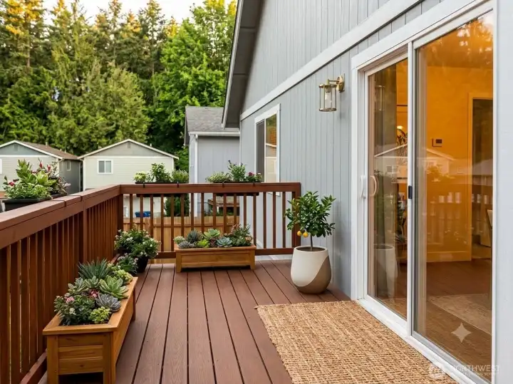 Peaceful back TREX deck with gas hookup