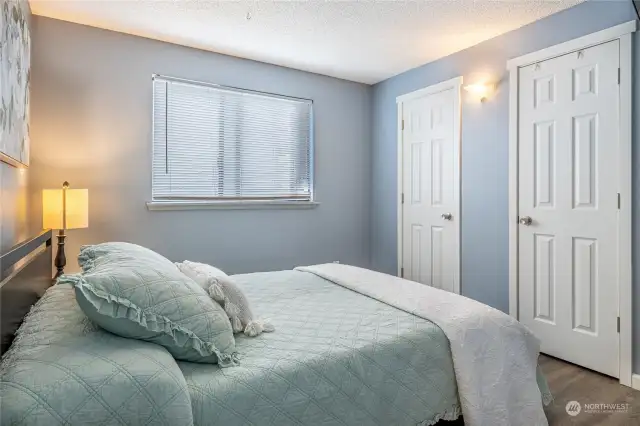 The primary bedroom has not one, but two closets.