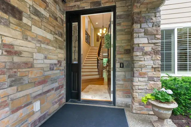 Outdoor entry accented with stunning stacked stone! Welcome Home! 3423 225th Ave. Sammamish, Washington!