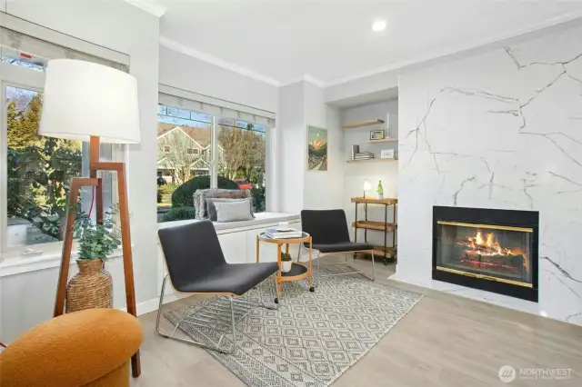 Cozy up to the gas fireplace.