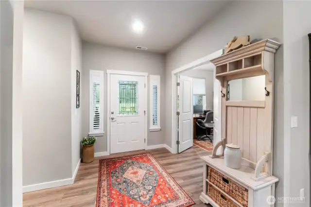 Front entry with office through the french doors.