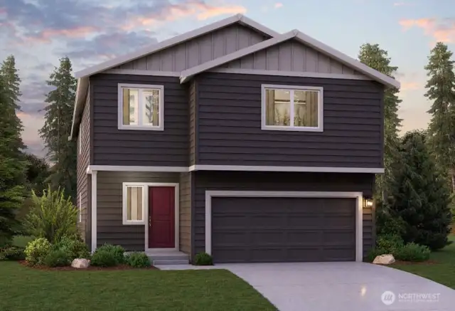 Artist rendering of the Rose Home. Depictions of homes or other features, colors, details are artist conceptions and renderings. Hardscape, landscape and other items shown may be decoration not included in the purchase price and availability may vary. Views may be altered by subsequent construction, tree growth and landscaping.
