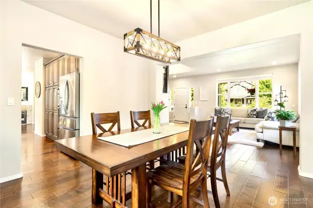 Large, bright dining room.