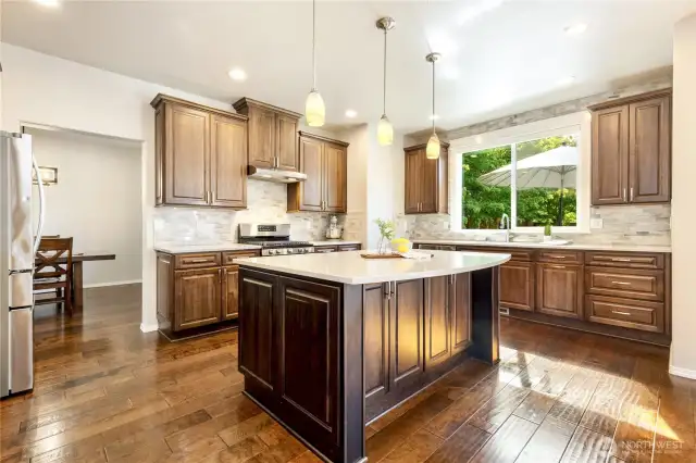 Beautiful, designer kitchen w/ views of the private backyard.