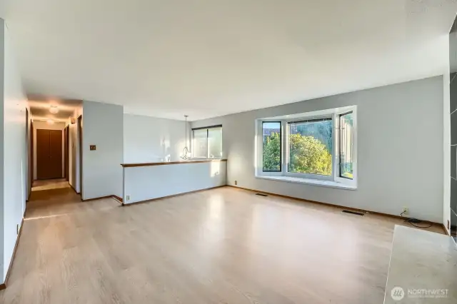 Living room looking west filled with natural light.