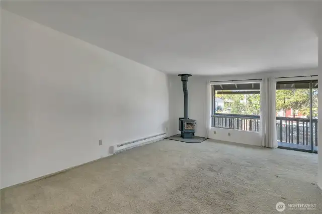 Main area with wood stove