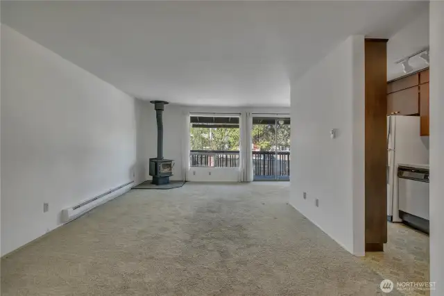 Main area with wood burning stove