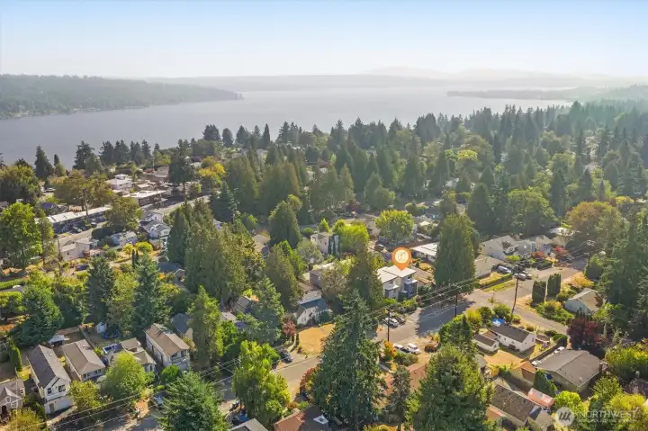 Aerial photo looking east and south. Wonderful location just a couple of blocks to Lake Washington and hop skip and jump to Burke Gilman Trail. Only minutes to the UW, Children's Hospital, downtown and Amazon!