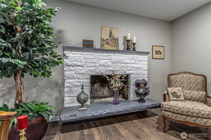 Cozy wood burning fireplace