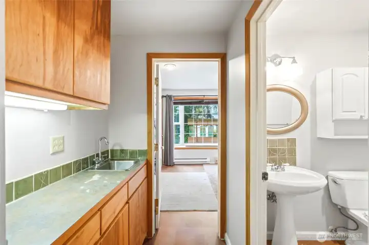 Convenient hallway storage and countertop Convenient hallway storage and countertop