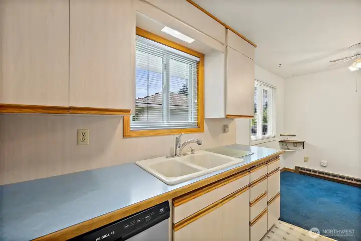 The kitchen has a nice dining area. Nice size windows in both rooms to keep things bright.