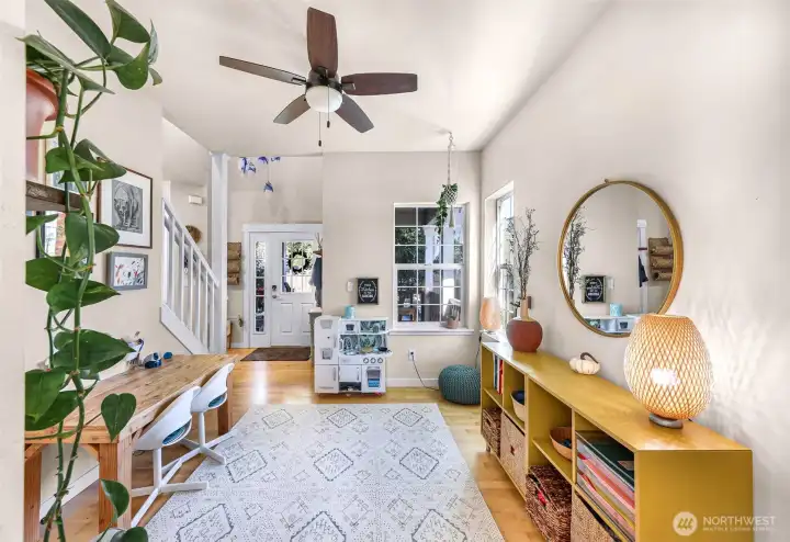 Bright and inviting office/reading room/dining room.