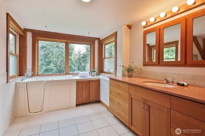 The main floor features a full bath with a walk in bath tub and separate walk in shower.