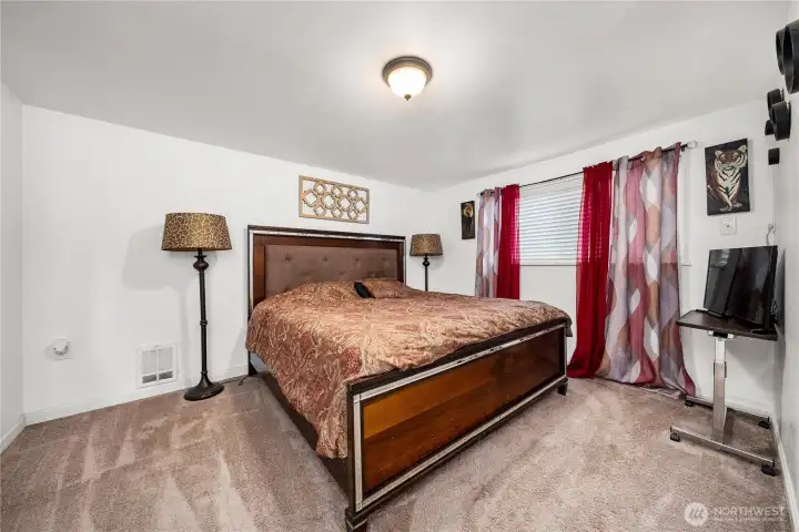 Lower level room can easily accommodate a king sized bed.