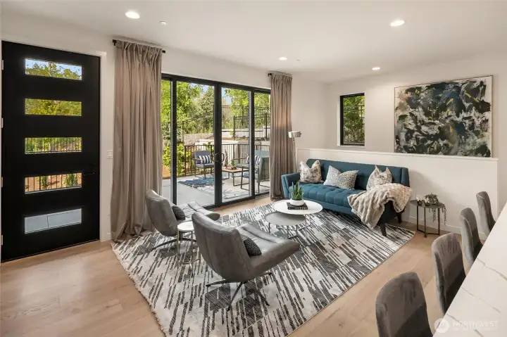 Light filled space with expansive windows and views of the Botanical Gardens