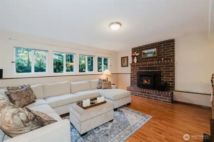 Pellet stove in family room.