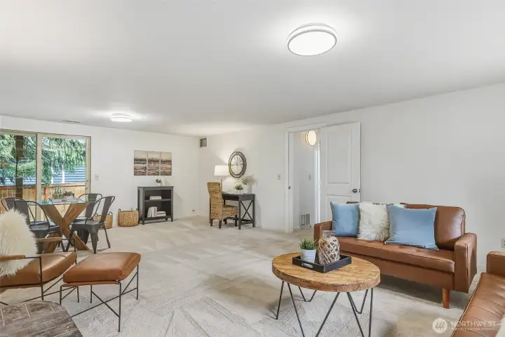 Downstairs Family Room is huge and has no support posts in the middle of the room