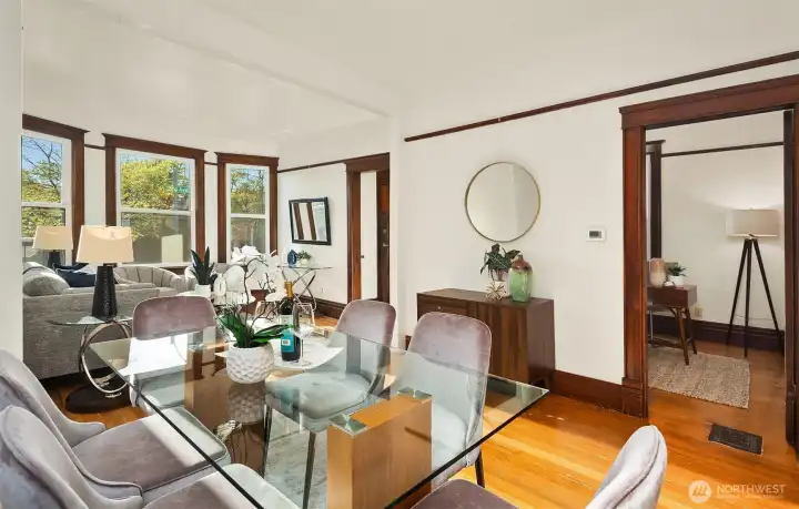 Dining area featuring Bedroom 1/office space.