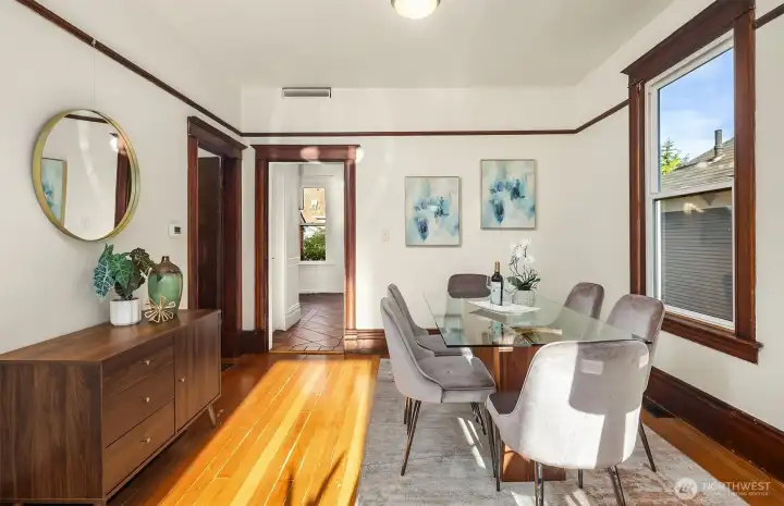 Dining room with seamless flow into kitchen.