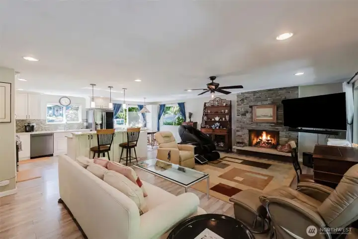 Living Area Centers Around a Gas Fireplace