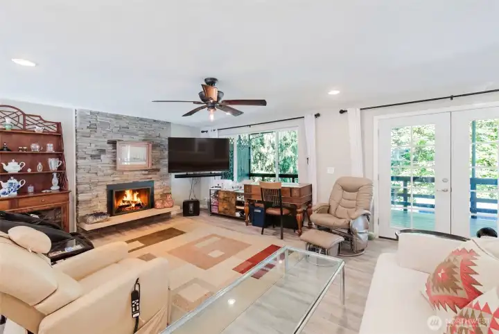 Open and Bright Living Room with Cozy Fireplace