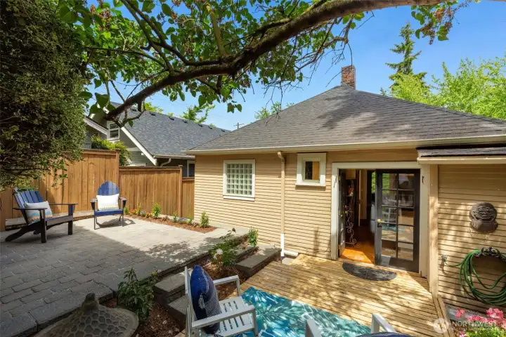 Yard is accessed through french doors off the kitchen. Yard is accessed through french doors off the kitchen.