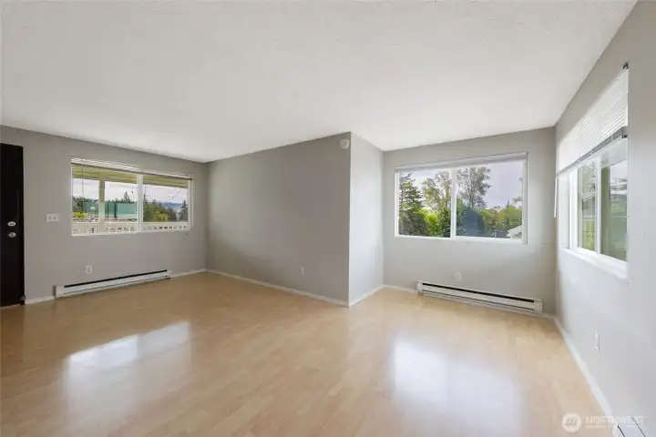 Upper unit living room with mountain view