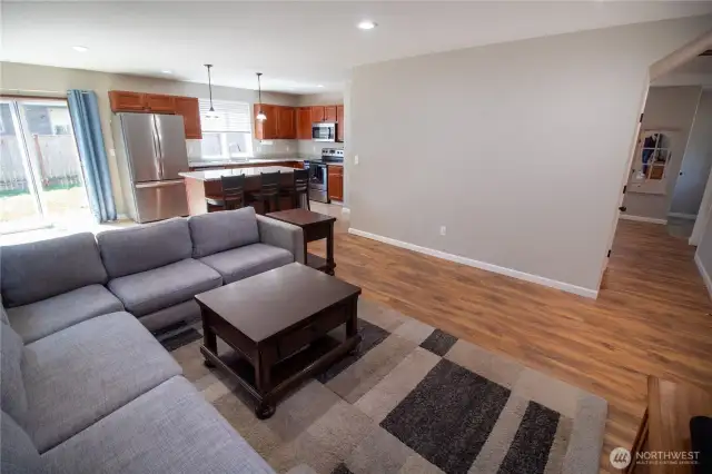 The family rooms flows right from the kitchen with lots of natural light!