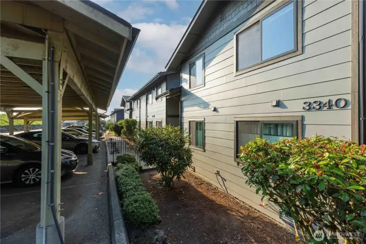 Covered parking right outside your door