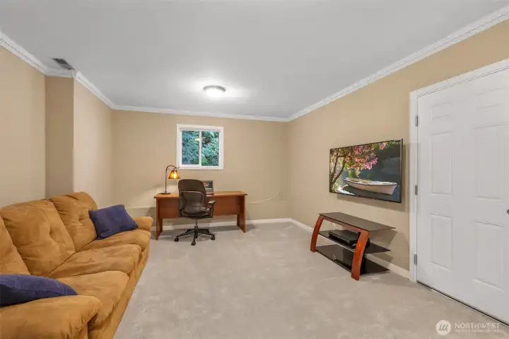 Another view of the bonus room shows its generous proportions and neutral finishes. This flexible area can adapt to your needs, whether you want extra entertainment space or a quiet retreat.