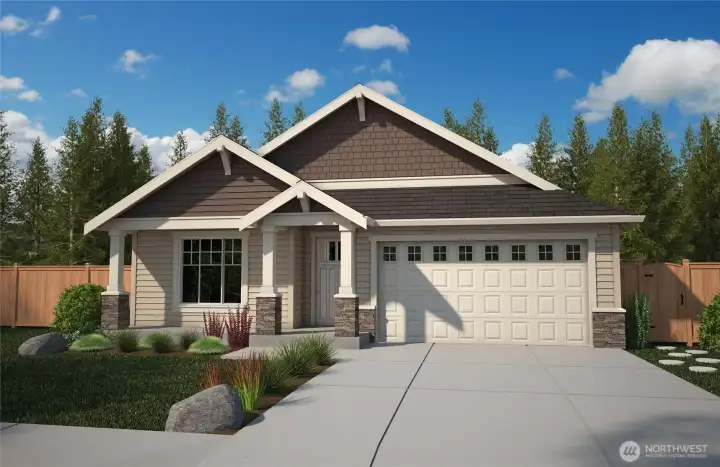 Rendering- The Hemlock plan featuring 3 beds and 2 bath Luxury rambler w/ 1,856 SF