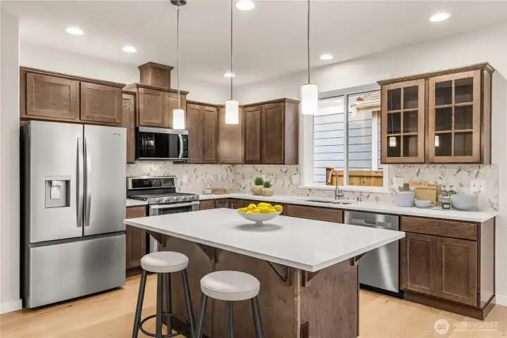 Virtually staged kitchen.