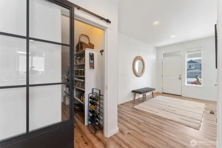 Entryway with new modern pantry door
