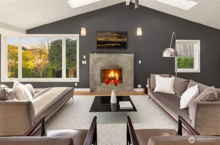 Gas fireplace with hand troweled concrete finish