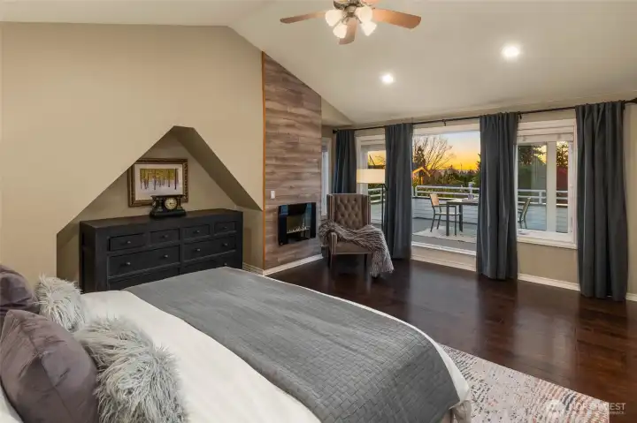 French doors lead from the bedroom to a private view deck.