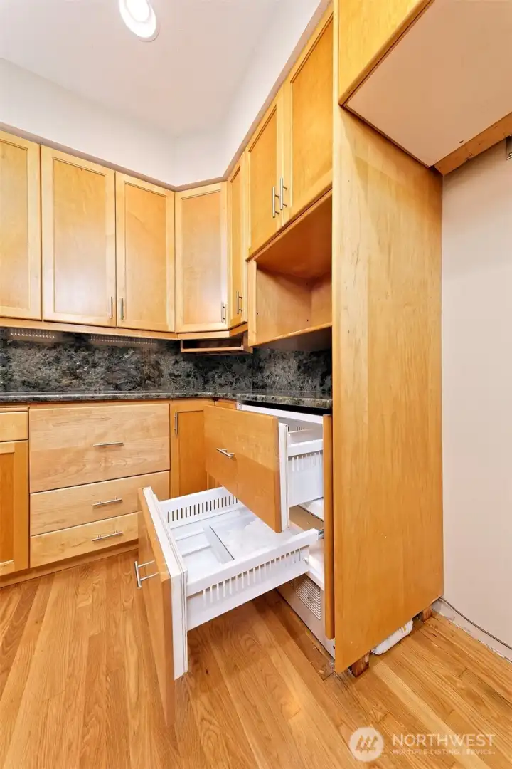 These two drawers are freezers! Additional freezer space built right in to the cabinets. These two drawers are freezers! Additional freezer space built right in to the cabinets.