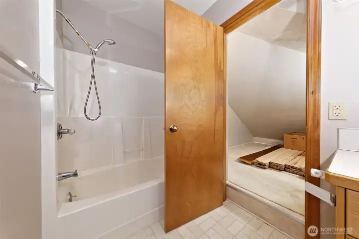 2nd upstairs bathroom, leading into a HUGE closet/storage space. 2nd upstairs bathroom, leading into a HUGE closet/storage space.