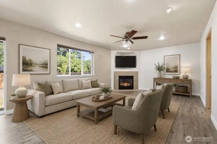 Virtually staged family room