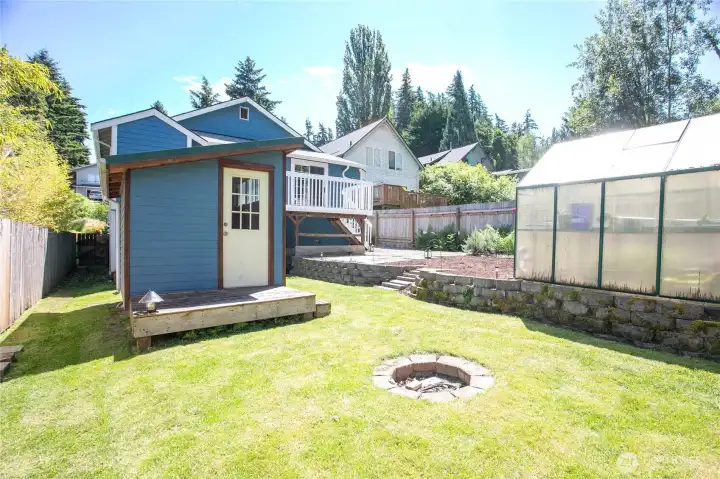 yard shed and greenhouse
